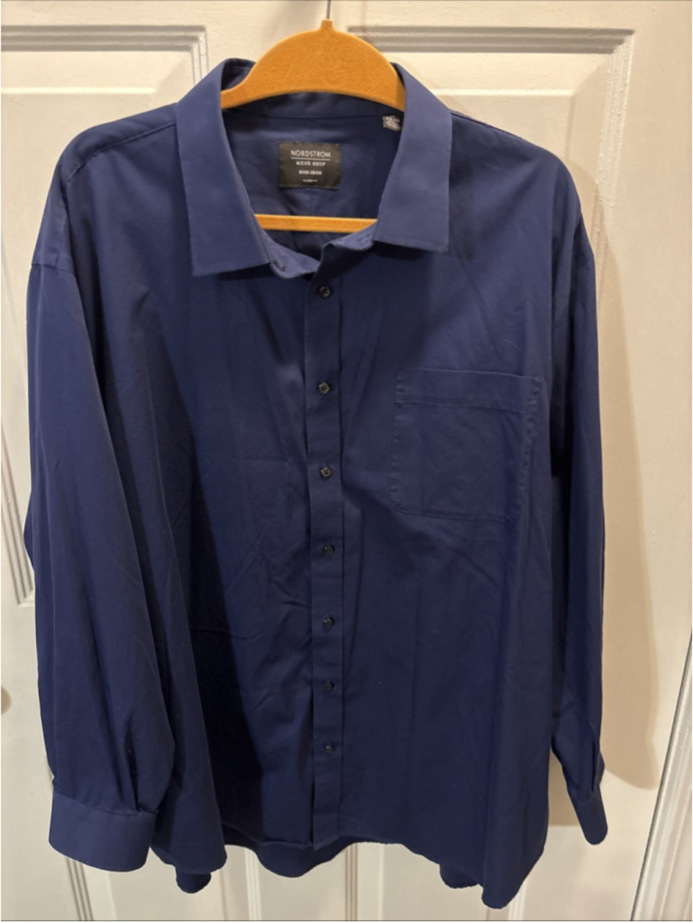 Nordstrom Smart Care Men’s Dress Shirt 19 34-35 Navy Blue 100% Cotton (1081)